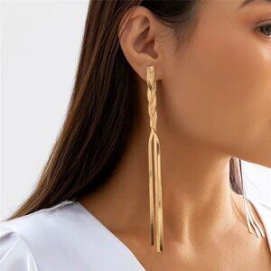 NEW 18K Yellow Gold Twisted Snake Chain Drop Earrings